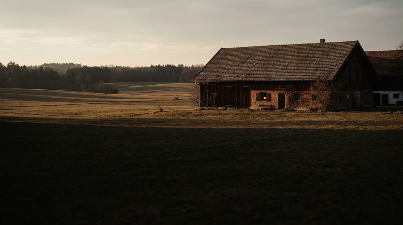 Voralpenlandschaft bei Pfaffenhofen im warmen Abendlicht